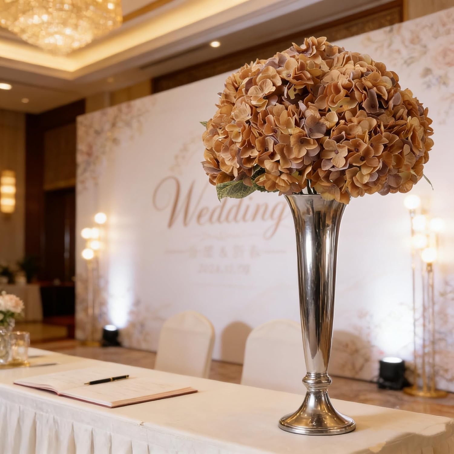 2 Bouquets Faux Hydrangea Flowers Vintage Artificial Silk Hydrangeas Coffee