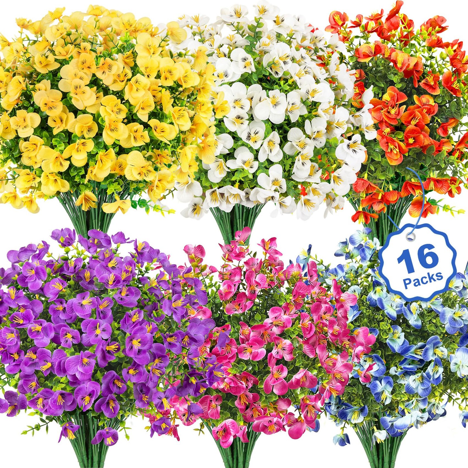 16 Bundles Artificial Flowers for Outdoors Decoration, Fake Pansy Flowers UV …
