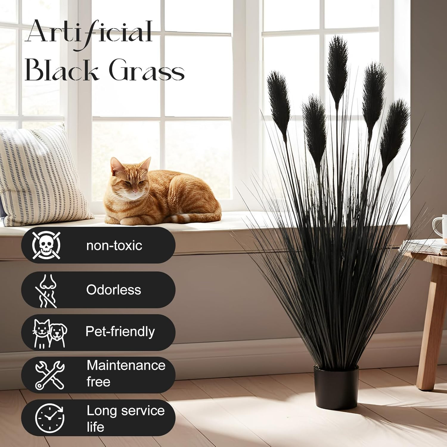 4 Ft Tall Artificial Black Pampas Grass Potted Plant for Home Decor