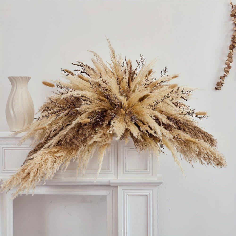 4.33 In. Boho Brown Pink Artificial Plant Wall Hanging Pampas Grass Bunny Tails