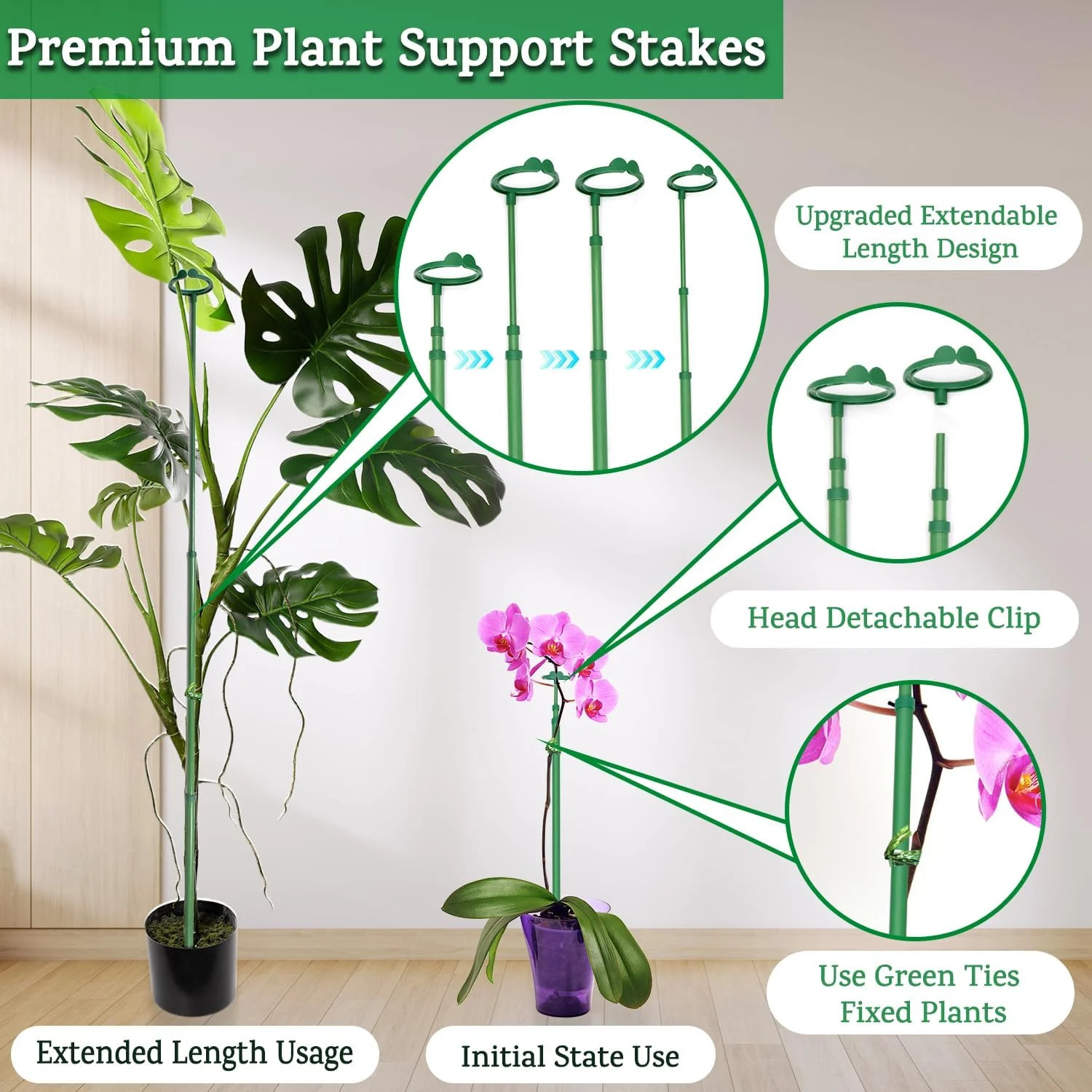 Extendable Plant Stakes, Length Scalable from 17.9IN to 42.3IN Plant Support Sta