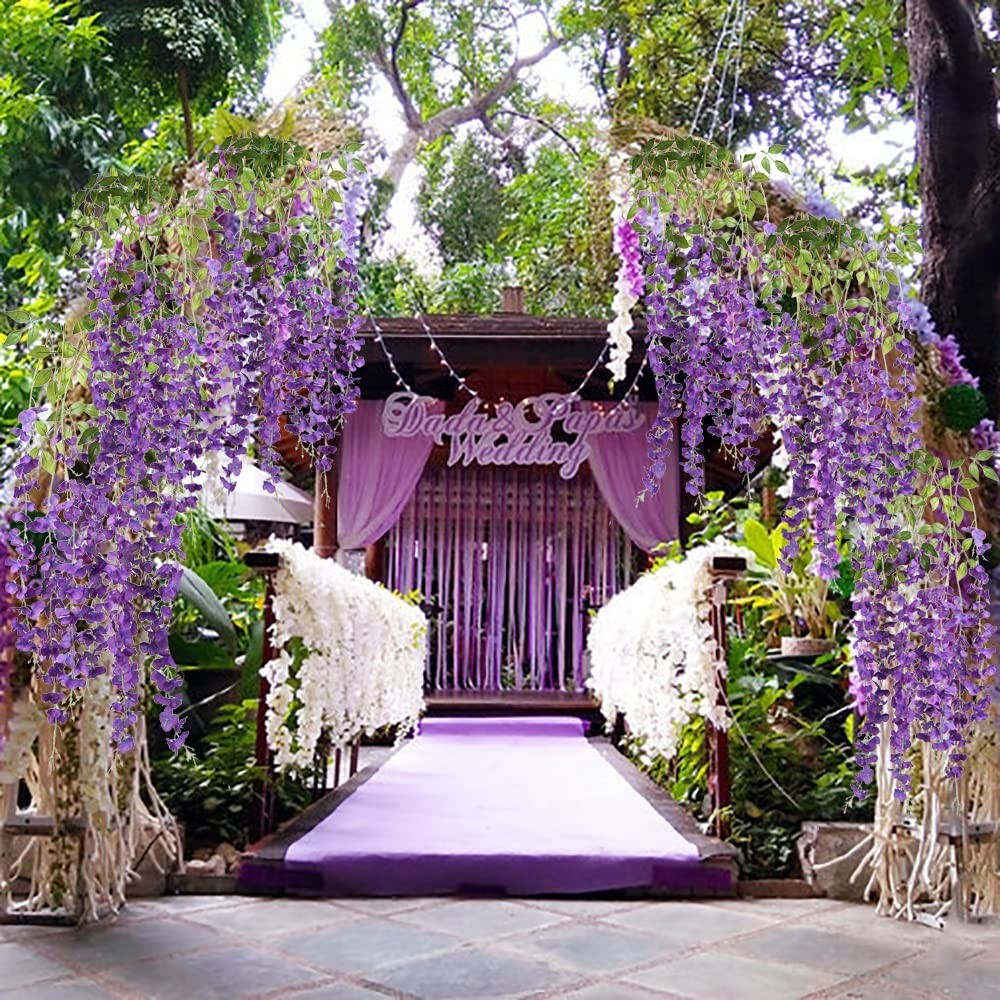 Artificial Wisteria Vine Garland Fake Flower Plants Garden Wedding Hanging Decor
