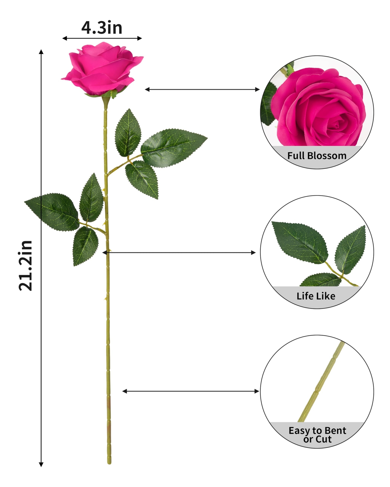 10Pcs Fuchsia Silk Roses Artificial Flowers DIY Wedding Party Home Decorations