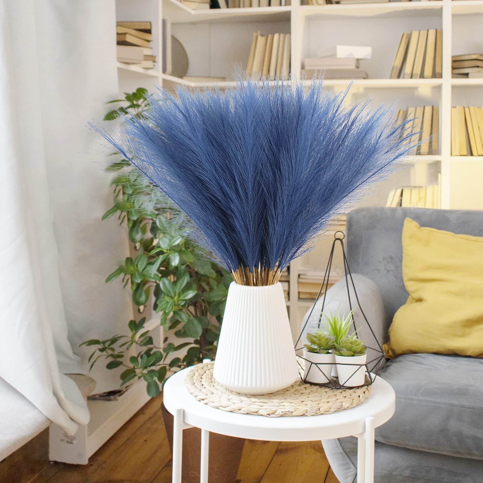 50pcs Faux Pampas Grass, 21.6″ Short Artificial Pompous Grass Floral Fake Pom…