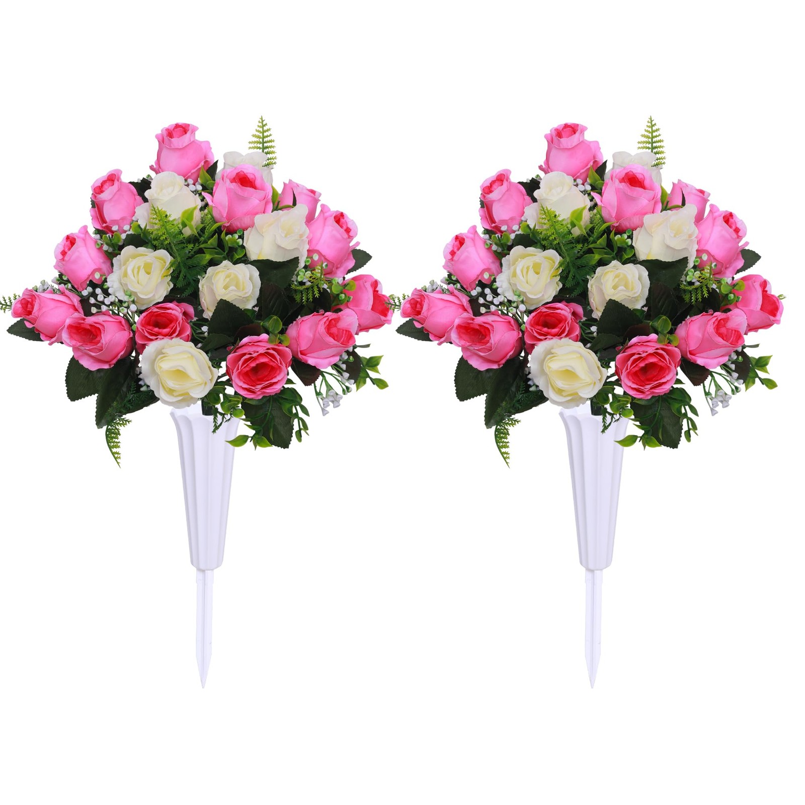 Set of 2 Artificial Cemetery Flowers with Vase,Grave Memorial Flowers,Artific…