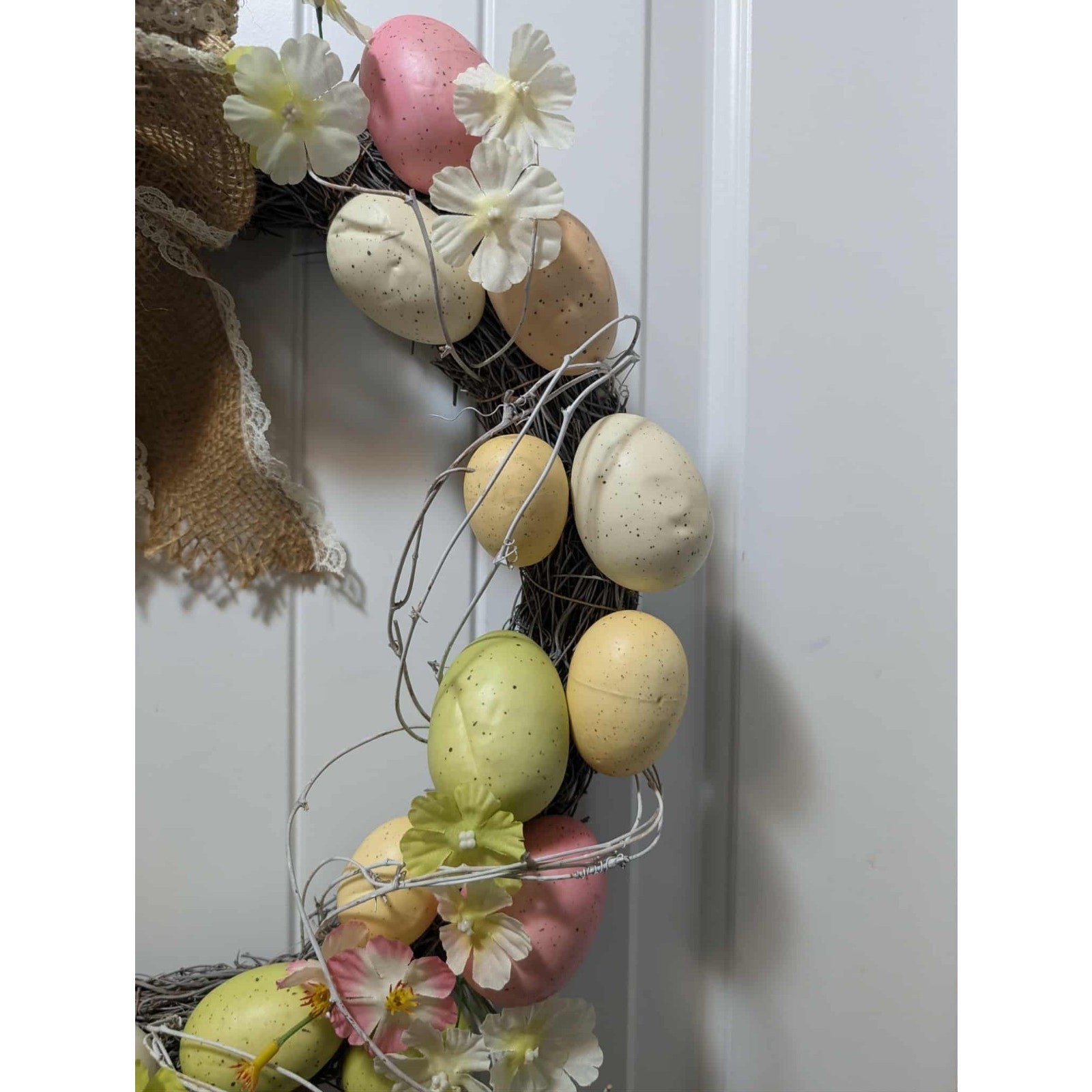Easter Bunny Eggs Wreath Spring Flowers Vines Door Wall Holiday Decor 18″