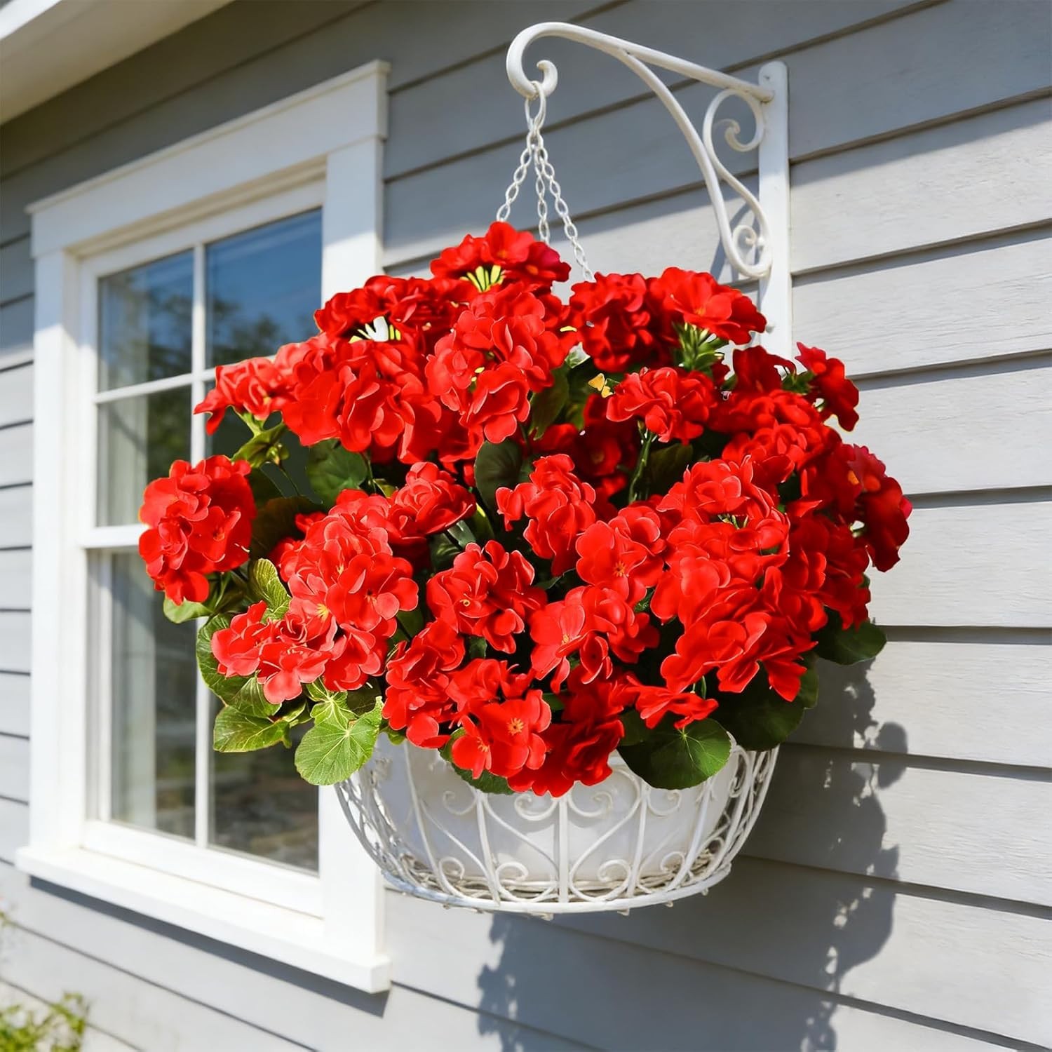 Vibrant Red Geraniums – Set of 4 UV Resistant Artificial Flowers for Outdoors