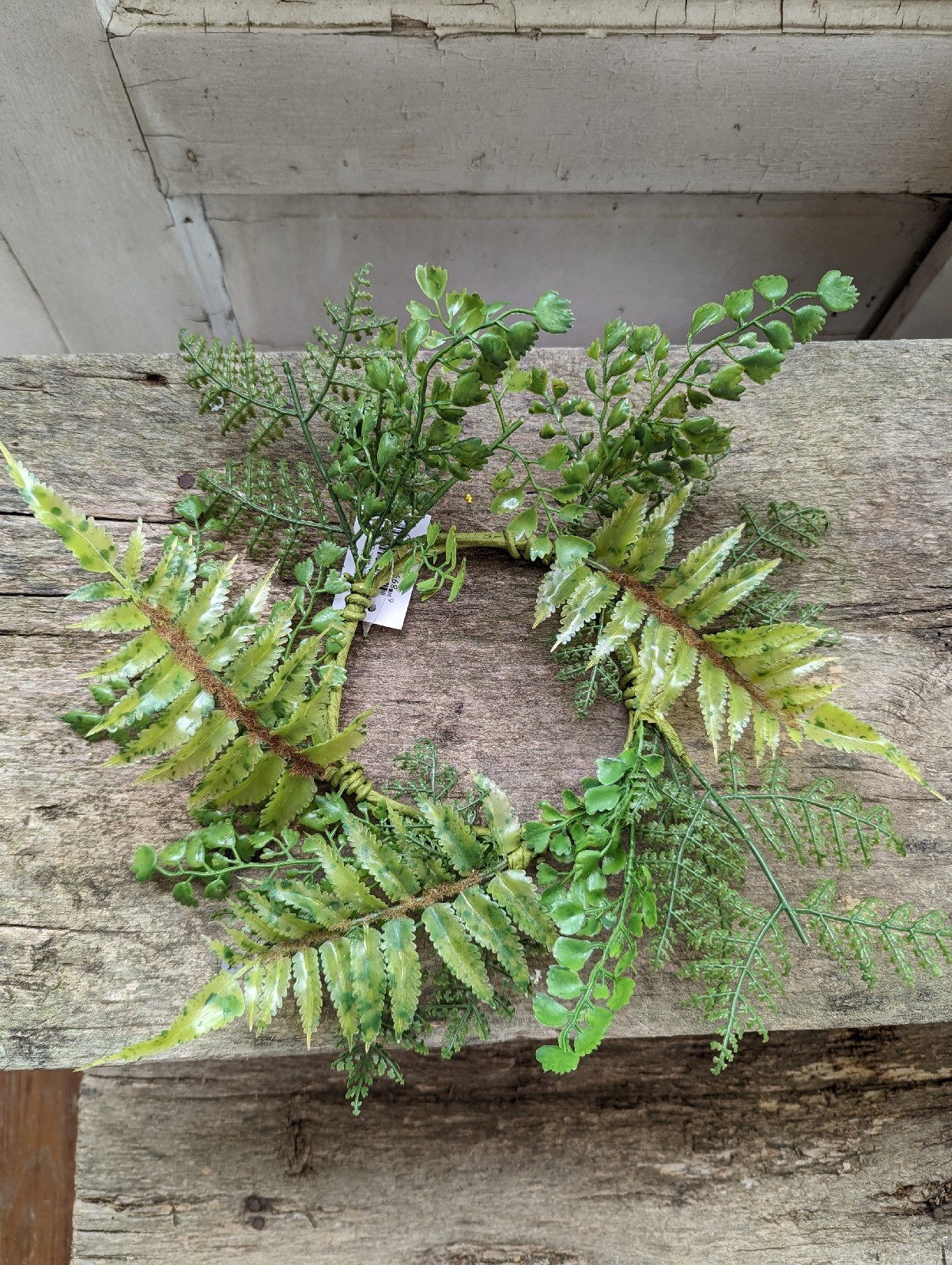 Artificial GREEN FERN CANDLE RING Floral Wreath 4.5″ In / 12″ out Summer/Fall