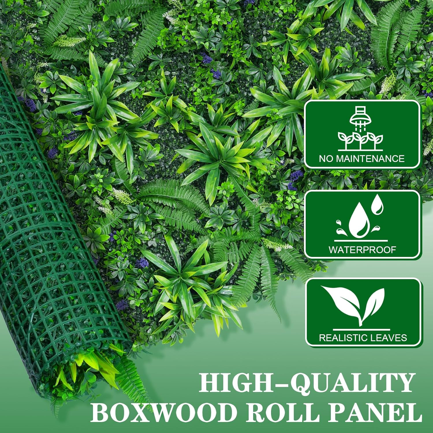 Grooy Artificial Boxwood Roll Panels, Grass Wall Panels 40″X120″(33.33 SQFT), Pr