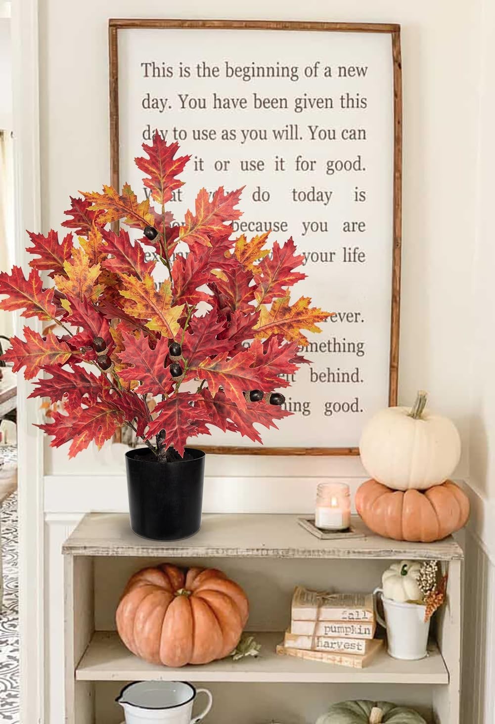Fall Artificial Maple Tree Potted – 20″ Faux Autumn Leaf with Dark Red