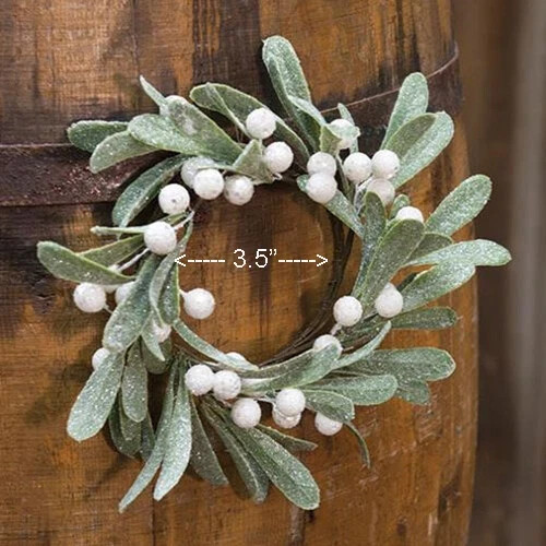 NEW Glittered MISTLETOE Candle Ring White Berries Buds 3.5″ Opening Christmas