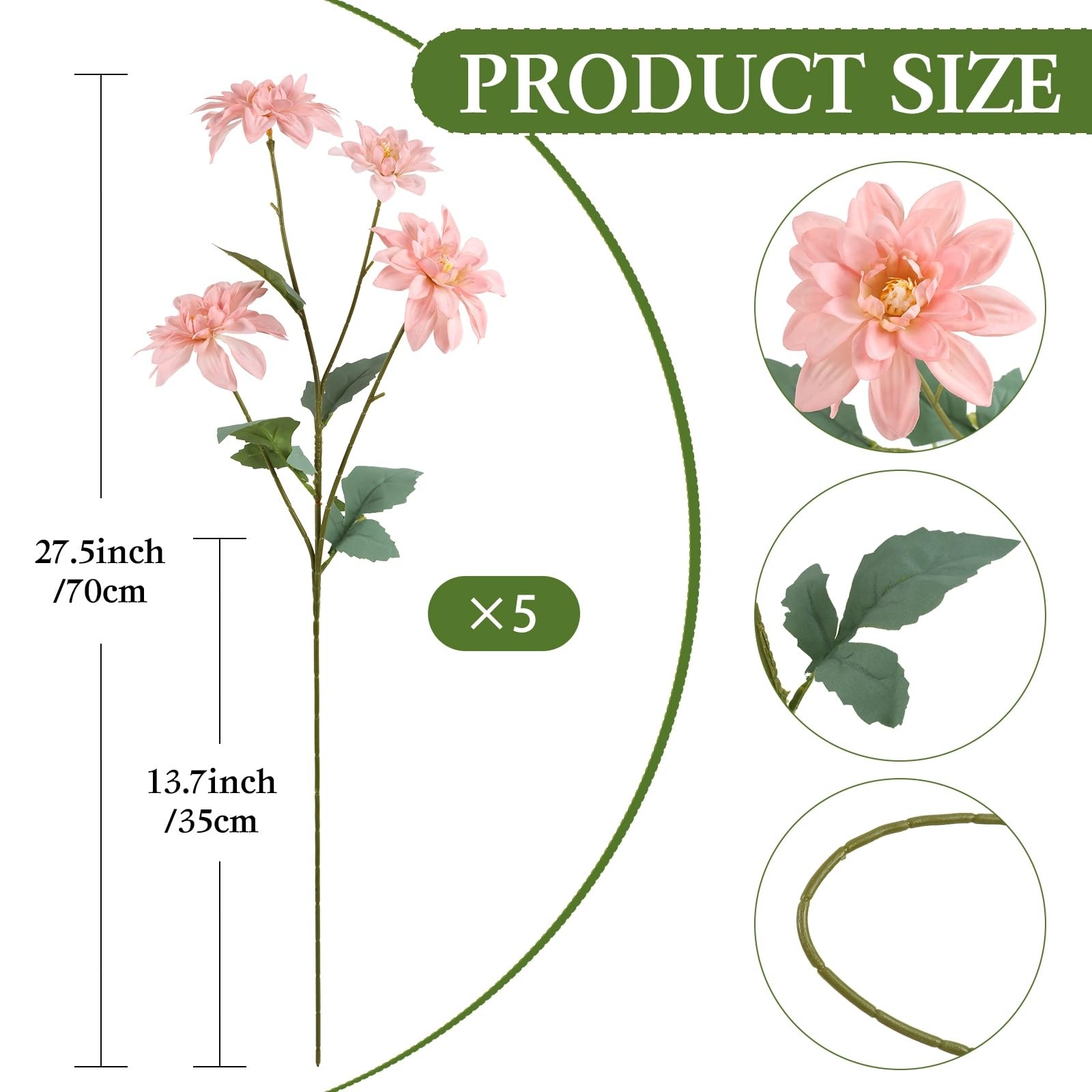 Blush Pink Dahlia Artificial Flowers 5 Pack Realistic Dahlia 27.5 Inches Flor…