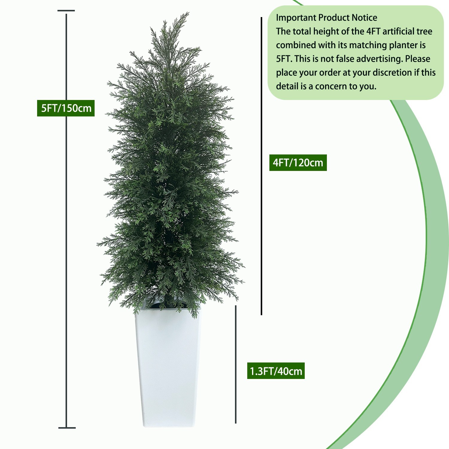 5FT Artificial Cedar Topiary Tree with Tall WhitePlanter Indoor Outdoor Decor