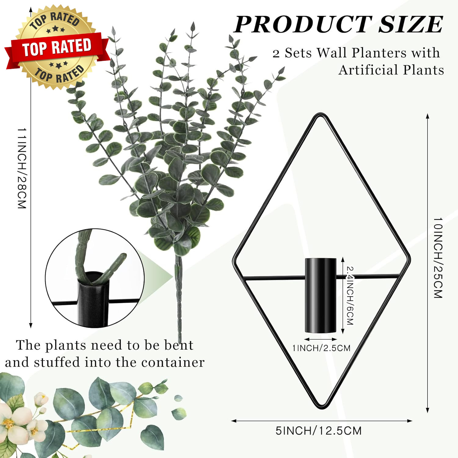 4 Pcs Hanging Planters with Artificial Eucalyptus Metal Hanging Vase Indoor Plan
