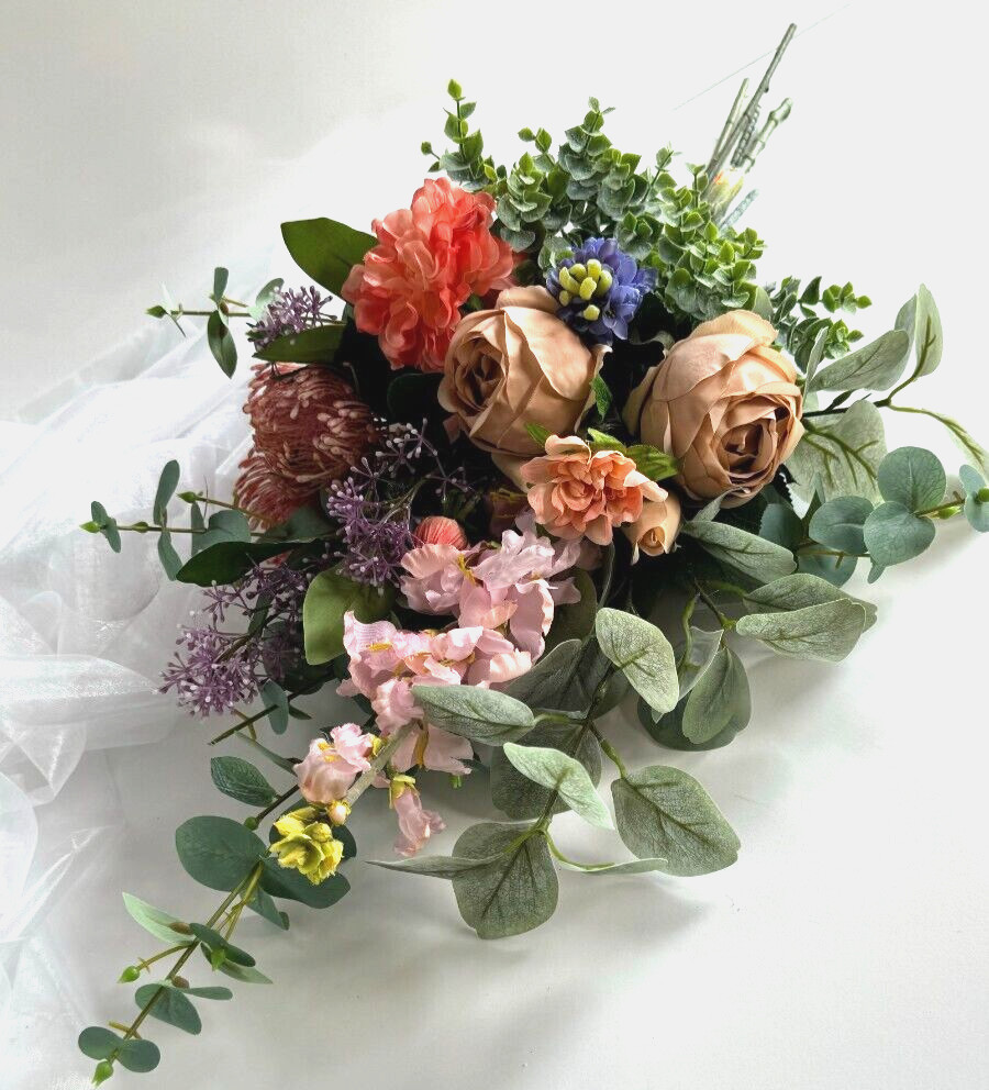 Flower Arrangement Real Touch Roses Eucalyptus Zinnia Floral Bouquet Flowers