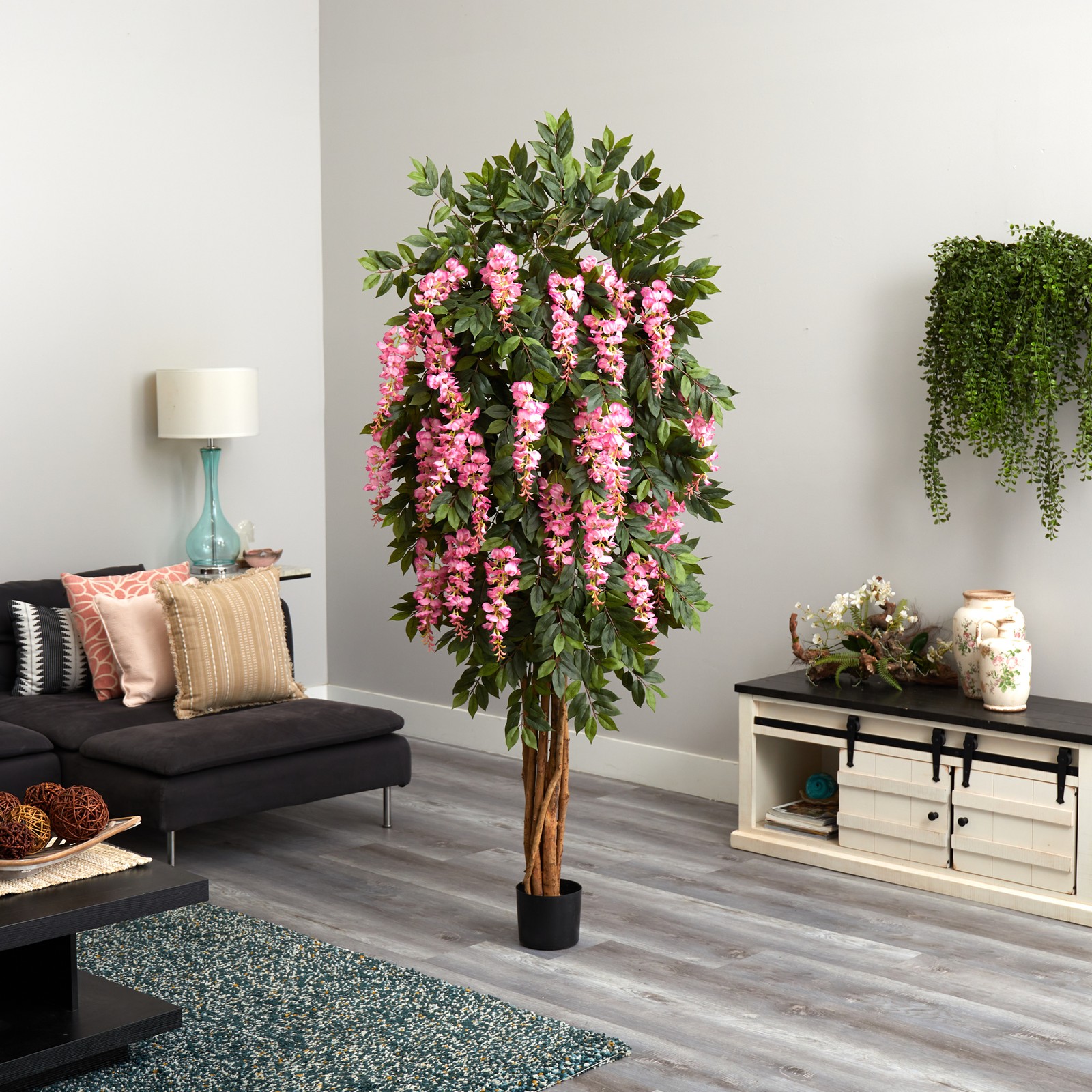 Nearly Natural 6.5ft Wisteria Silk Tree in Pink
