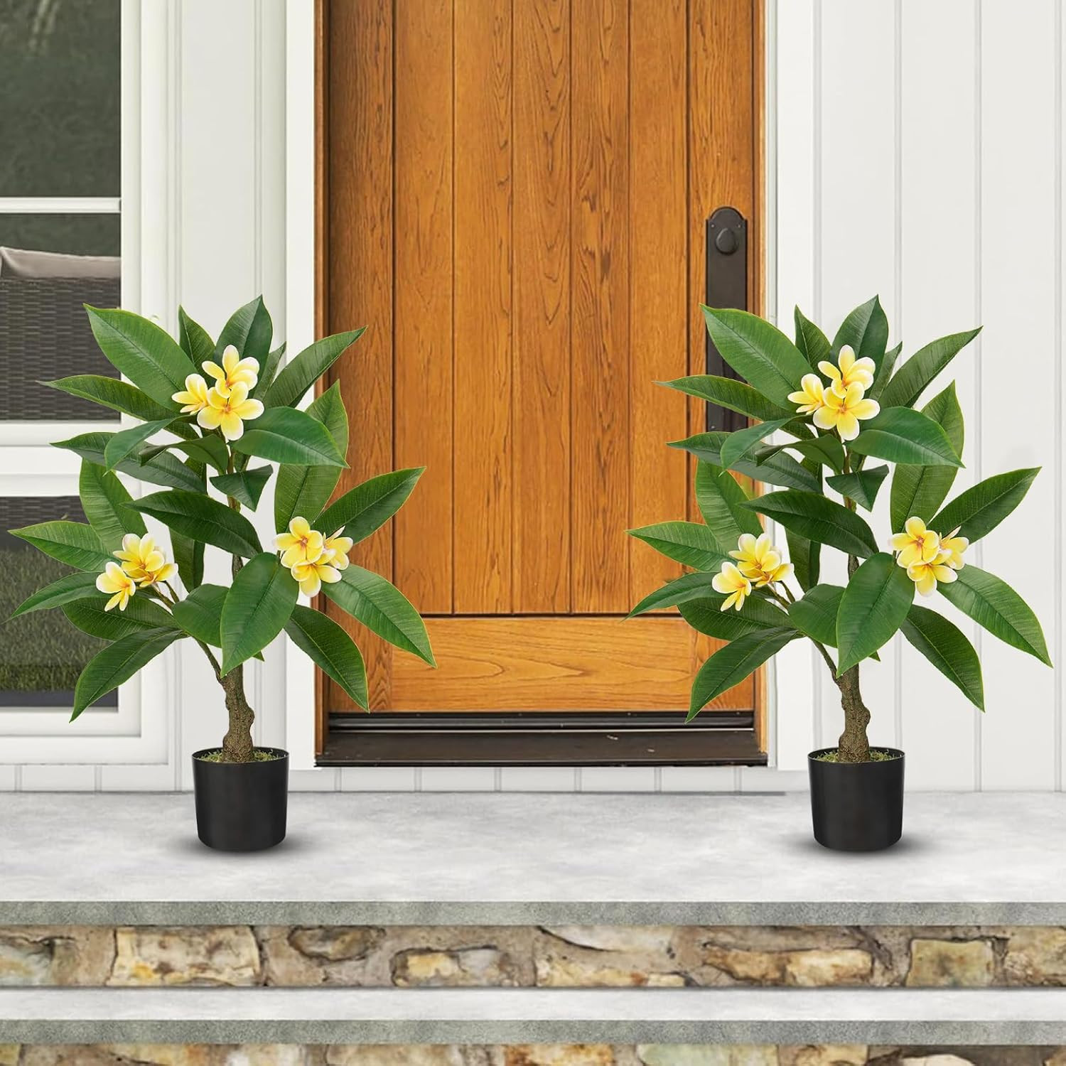 Artificial Plants Indoor 26.77” Fake Tropical Plumeria Flowers Tree Plants in B