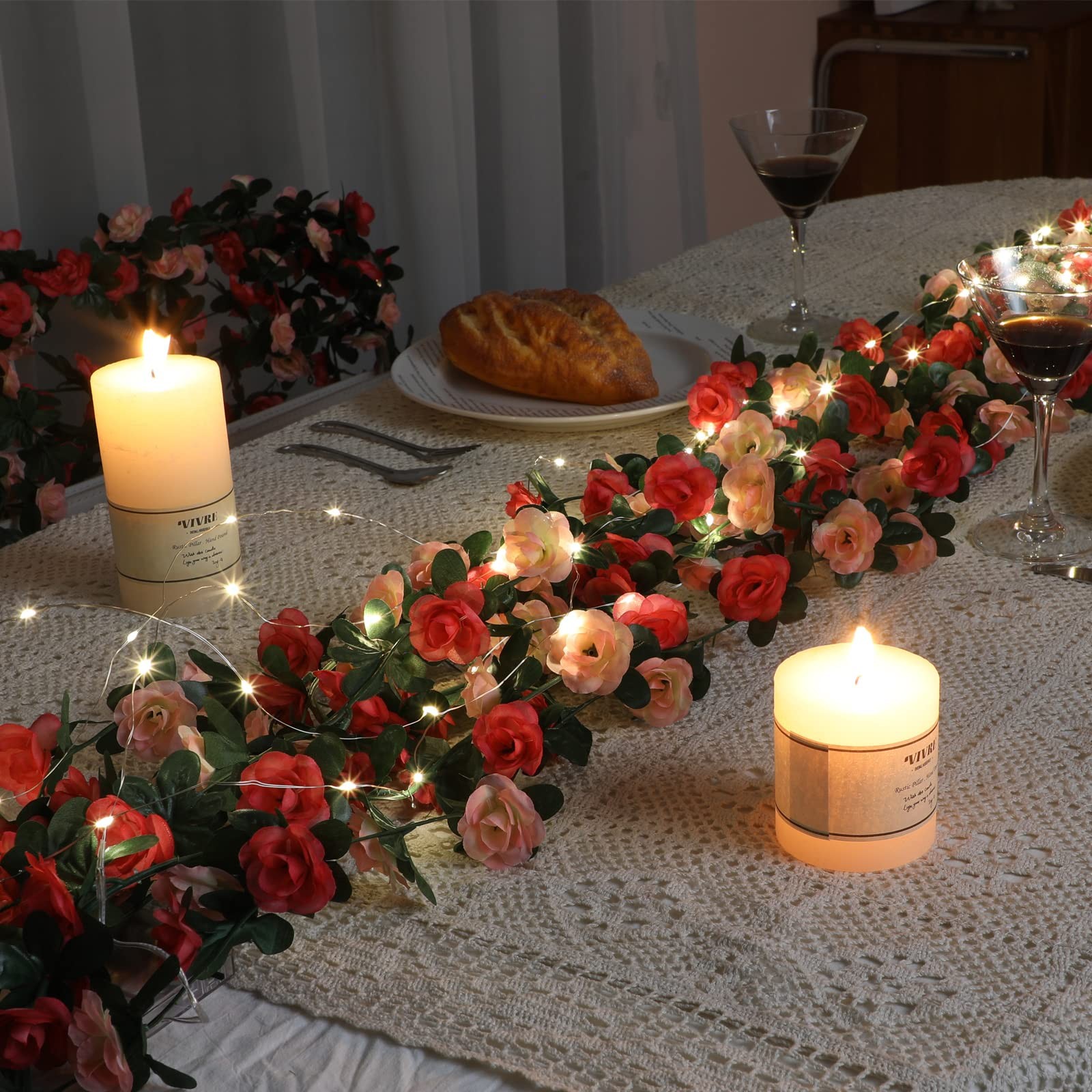 Flower Garland Rose Vines, 2 Strands 16.5Ft Flowers Vines for Bedroom with 16…