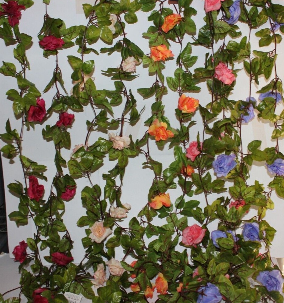 8 Feet Rose Garlands with green leaves, Pastel Colors Wedding Party Decor