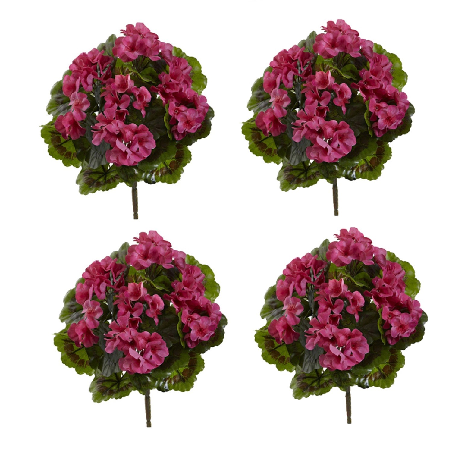 Nearly Natural Geranium Artificial Bush UV Resistant Set of 4 (Indoor/Outdoor)