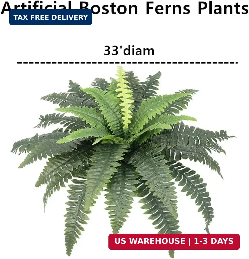 Artificial Ferns for Outdoors, Set of 2 Bouquets 33″ Diam Large Fake Ferns Faux