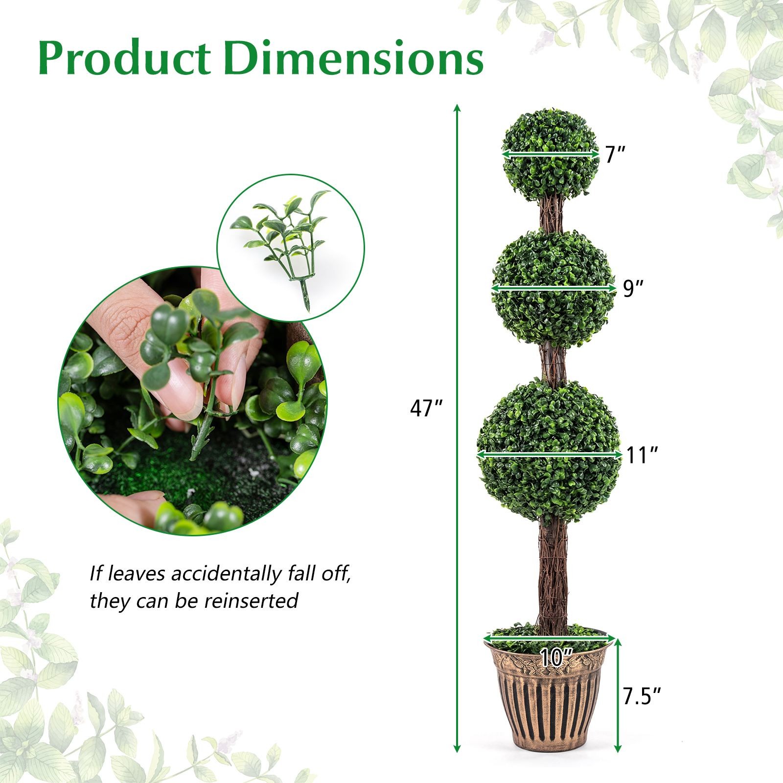 2PCS Artificial Triple Ball Boxwood Tree, Fake Topiary Tree w/ Retro Planter
