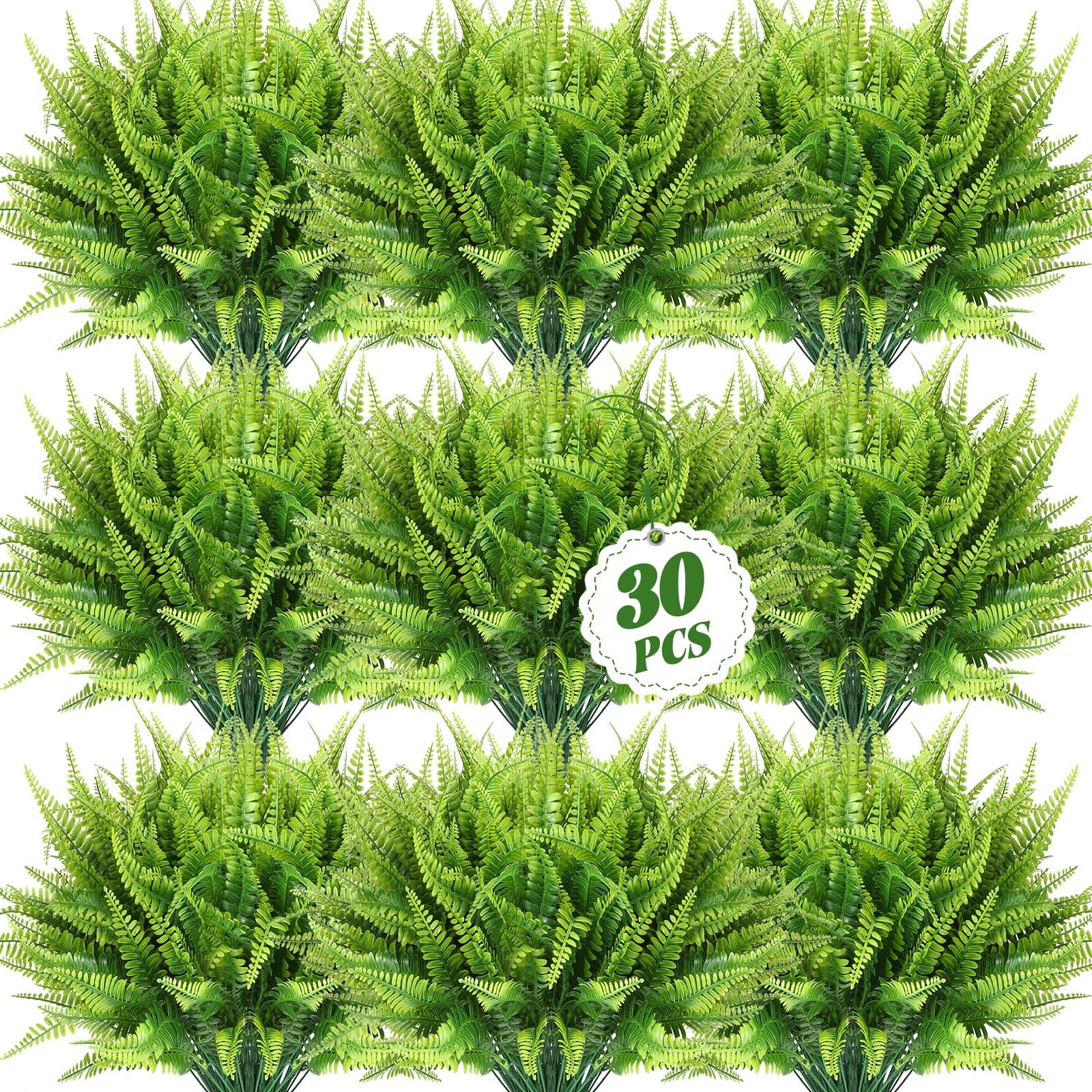 30 Pcs Artificial Boston Fern Plants Fake Boston Fern Stems UV Resistant Faux…