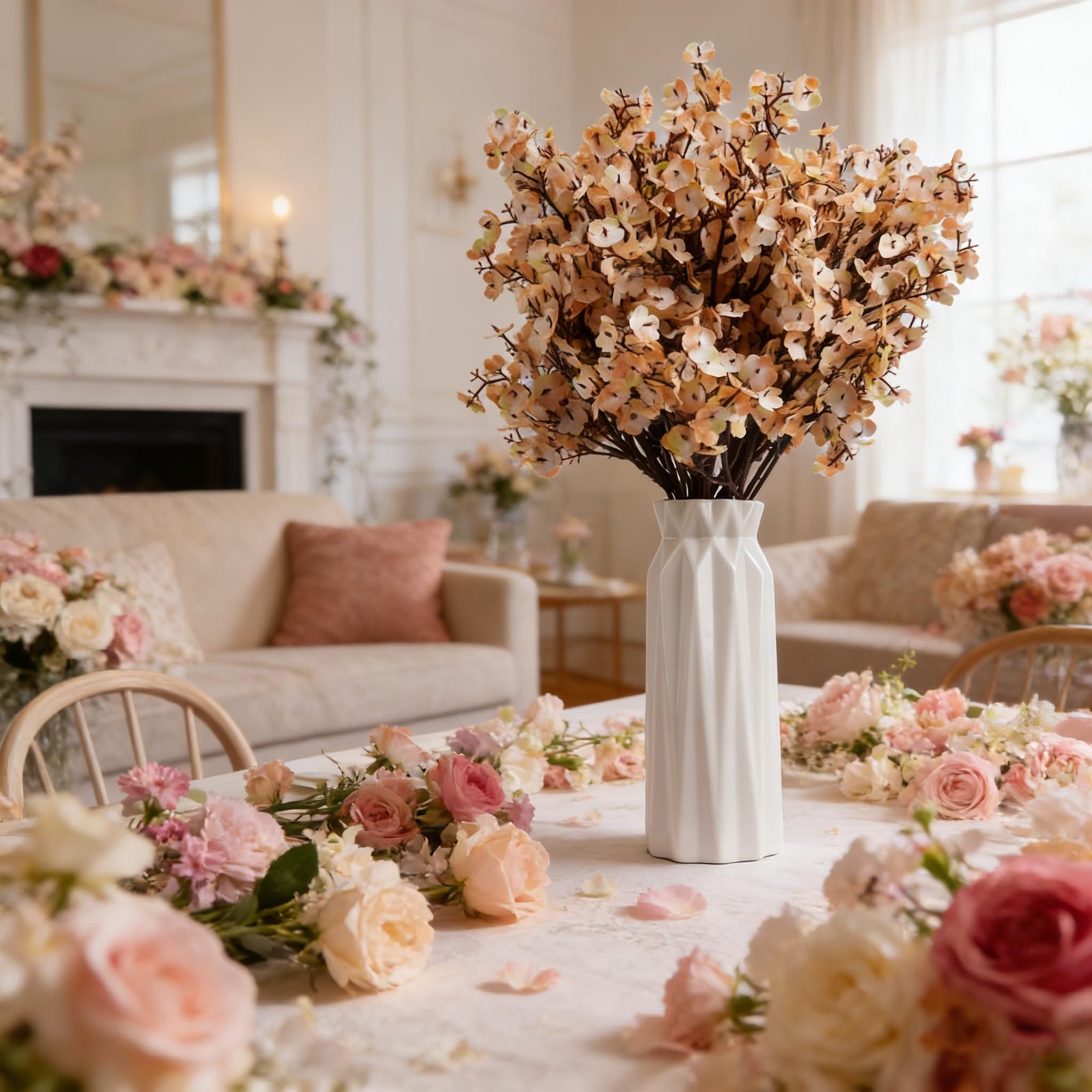 11 PCS Light Brown Artificial Babys Breath Flowers Silk Gypsophila Bouquet