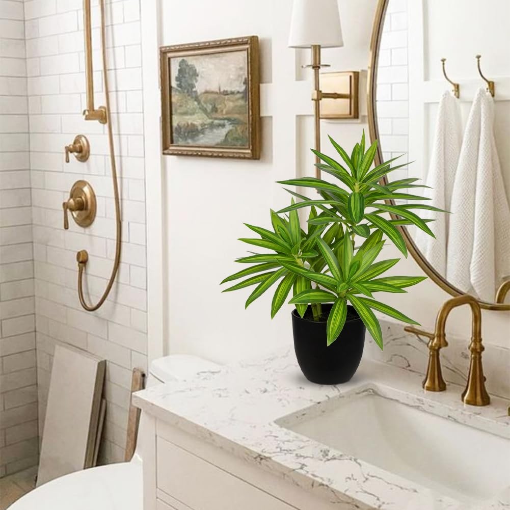 Faux Plants Dracaena Artificial Plant Realistic Green 16.1″ Fake Plants in Po…