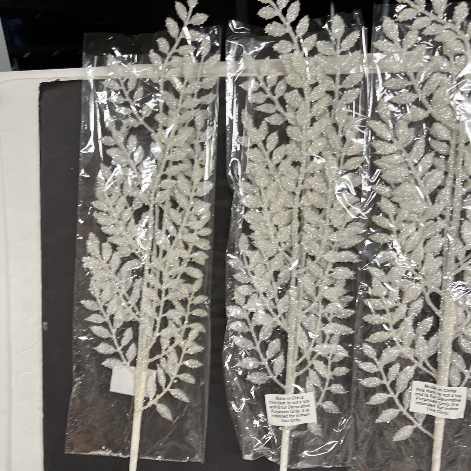 6pc Shimmering Leaf Picks Twig Branch White Valerie Parr Hill Christmas 24.5”