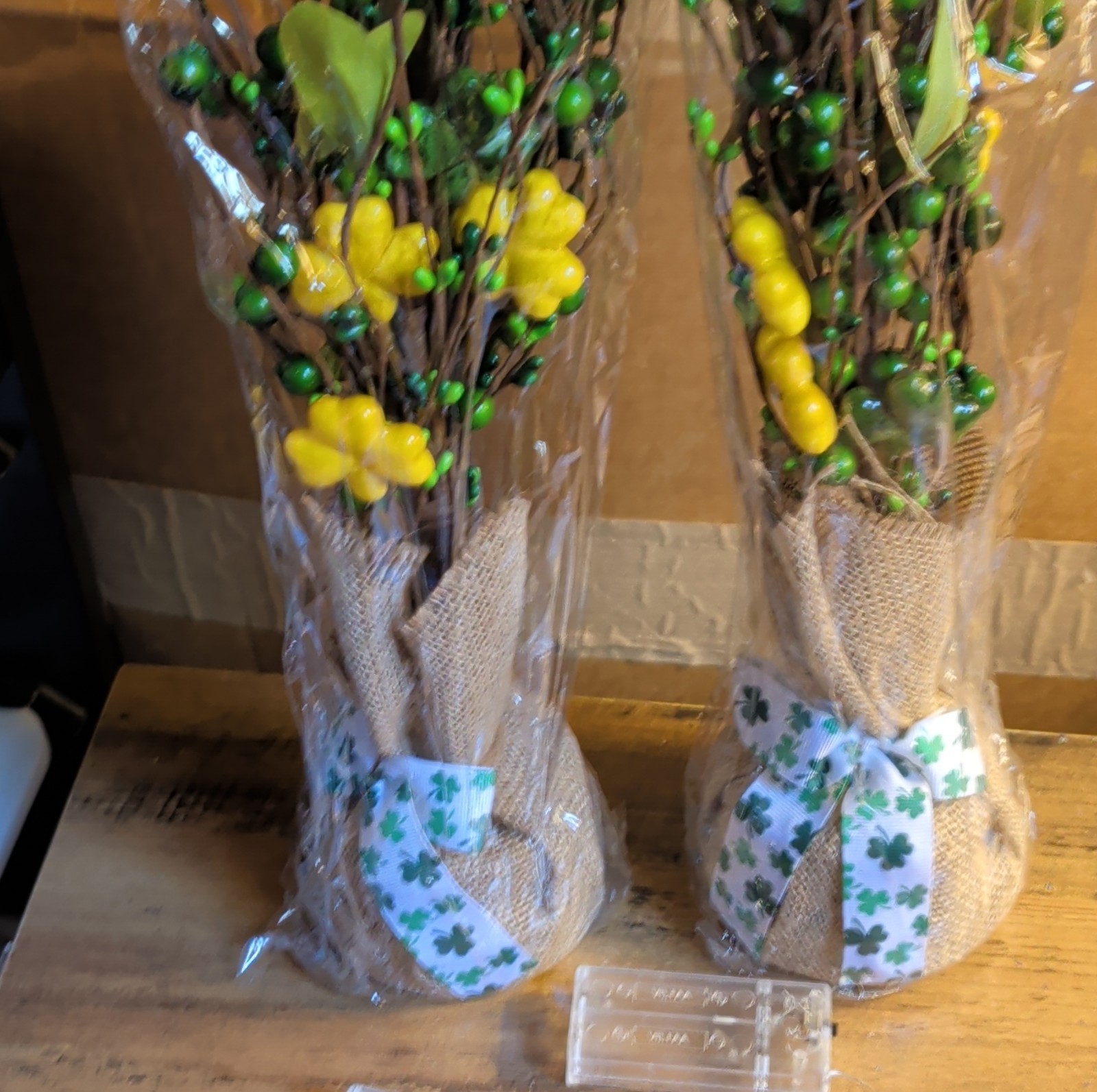 Artificial St. Patrick’s Day Floral Arrangement Yellow Flowers Set of 2 lighted