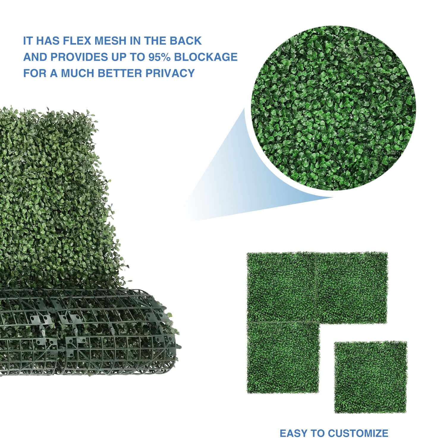 20in Artificial Faux Boxwood Plant Leaf Fence Panel Wall Home Decor Grass Mat