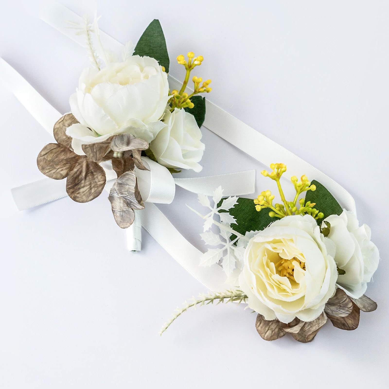 2 PCS Wrist Corsage Boutonniere Set Wedding Bridesmaid Mother Artificial Rose