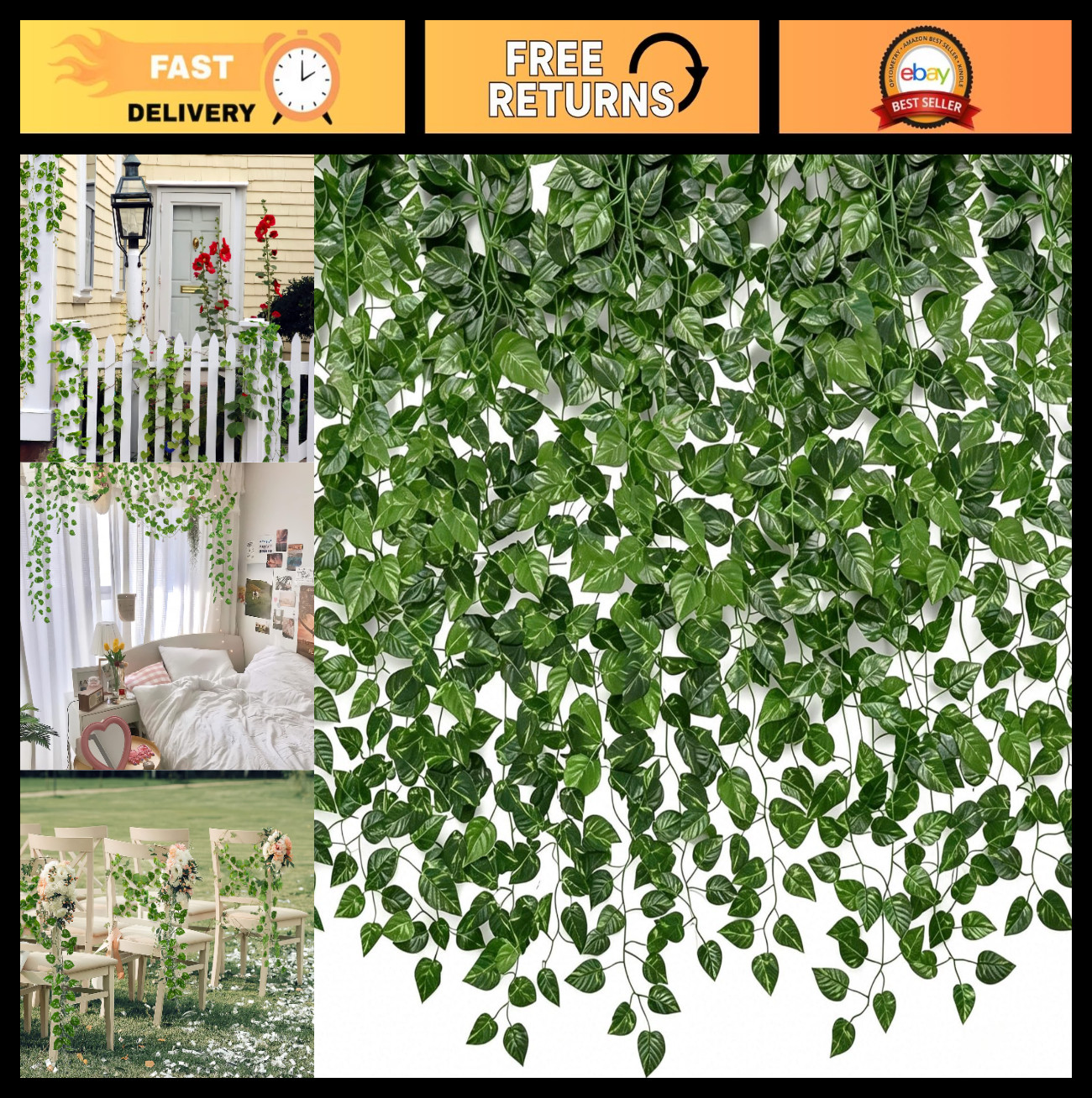 144 Pack Artificial Ivy Garland – 1008Ft UV Resistant Fake Vines for Home Decor