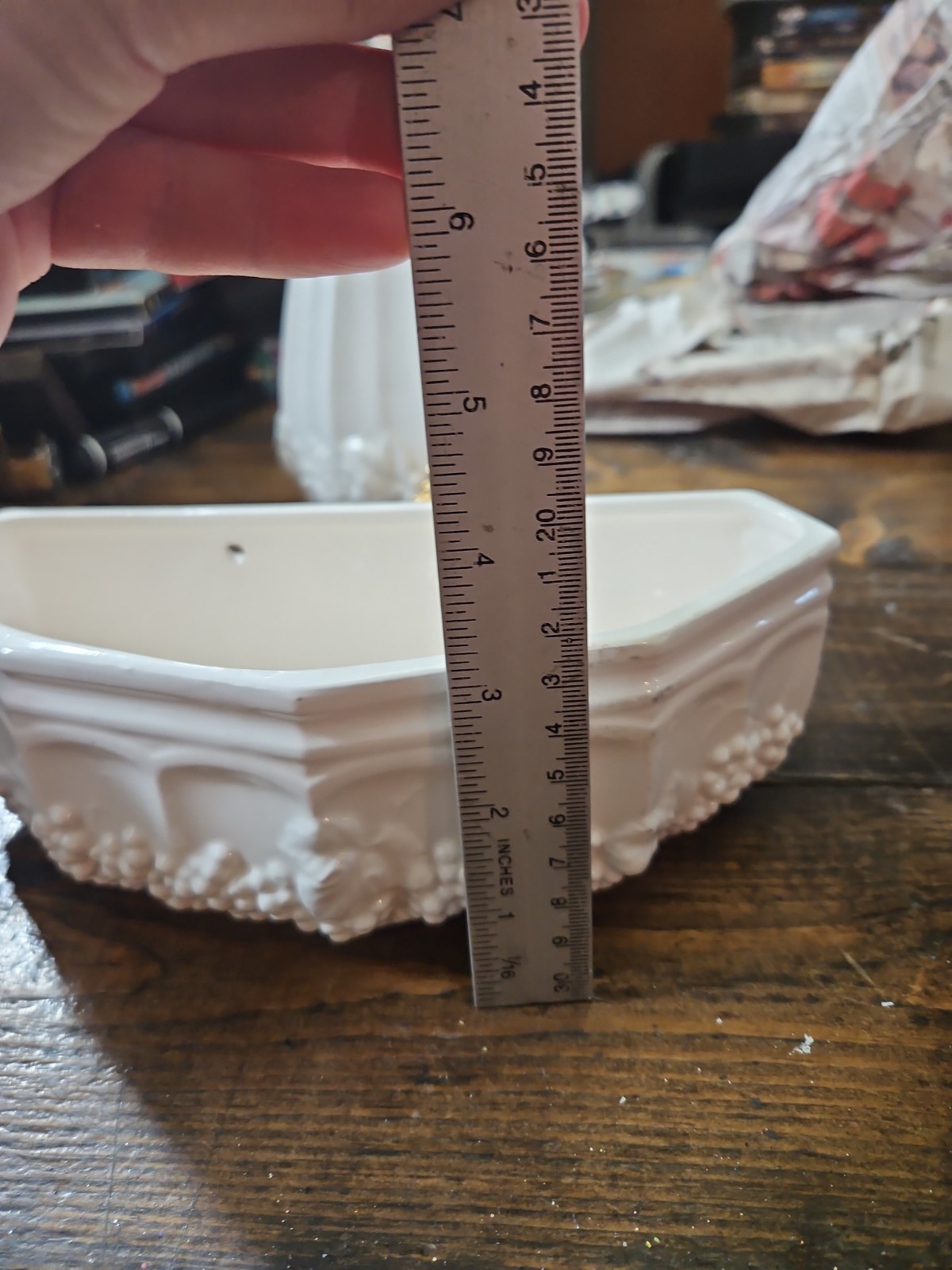 Vtg 2-Piece Lefton Wall Pocket Planter Spigot & Basin Grape & Leaf Pattern #3262