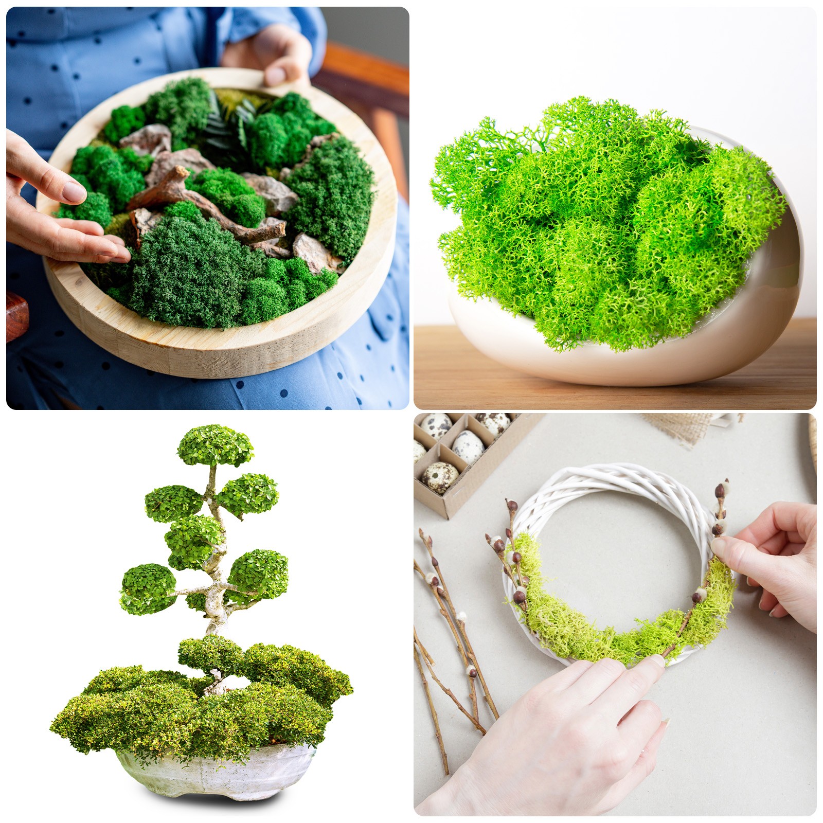 14oz Fake Preserved Reindeer Moss, Light Green/Dark Green/Green/White