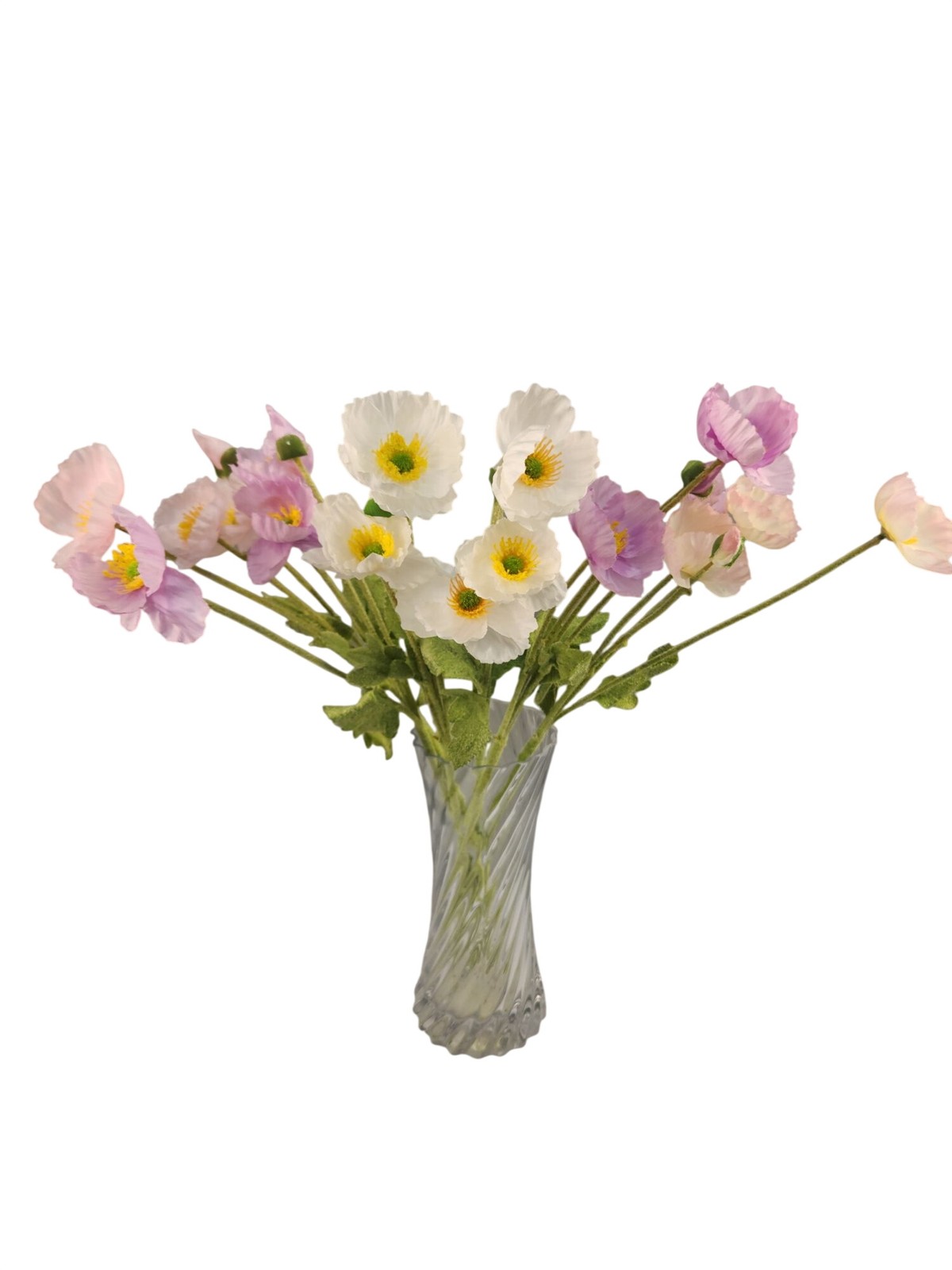 Artificial Silk Poppy Flowers Lavender White Pink Faux Wildflower Bouquet 6 Stem