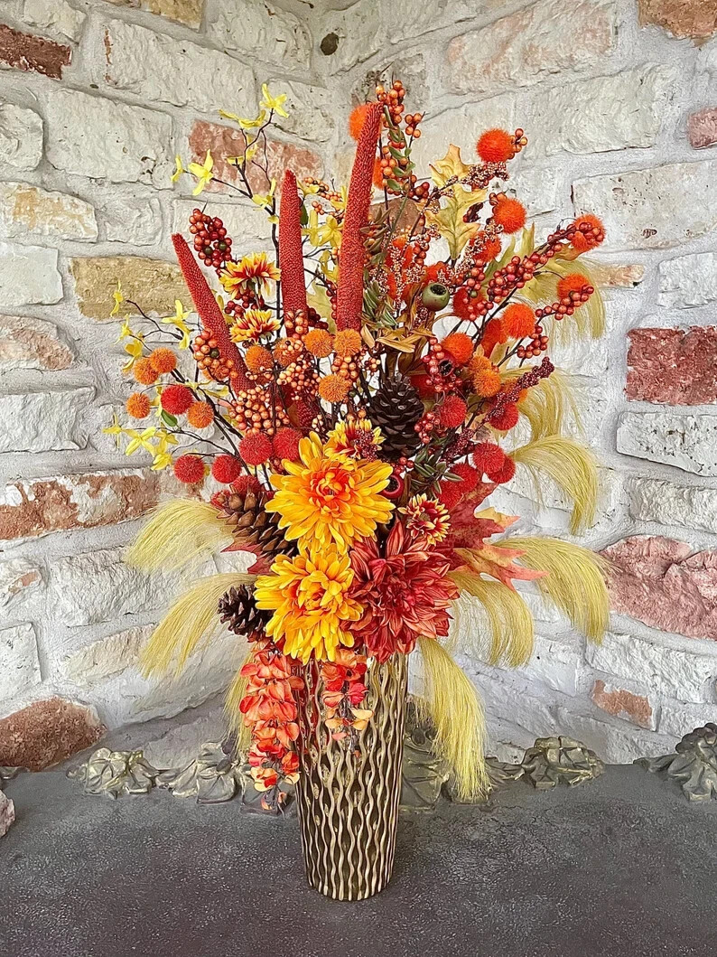Large Fall Floral Arrangement, Thanksgiving Table Centerpiece, Autumn Decor