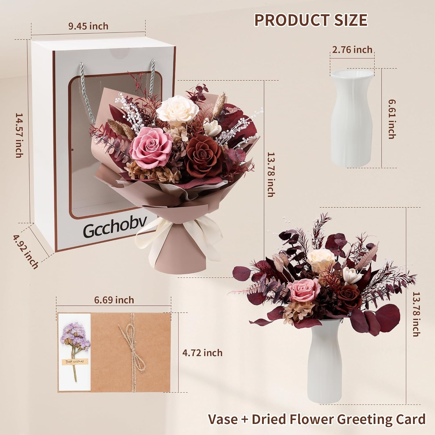 Natural Preserved Flowers Bouquet – -Round Caramel Elegance for Any Space