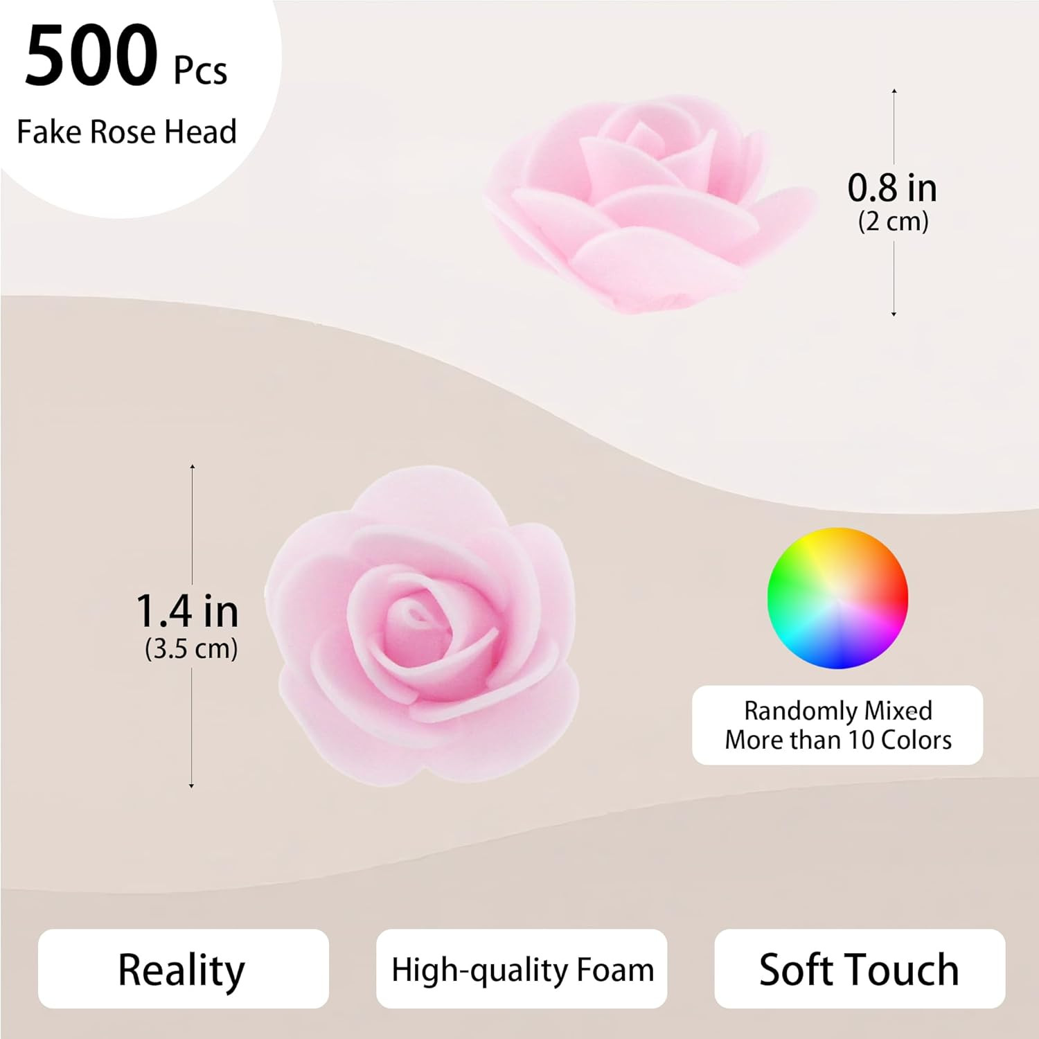 500 Pcs 1.4 Inch Mini Artificial Flowers Head Bulk 5 in 1 Set Faux Foam Fake