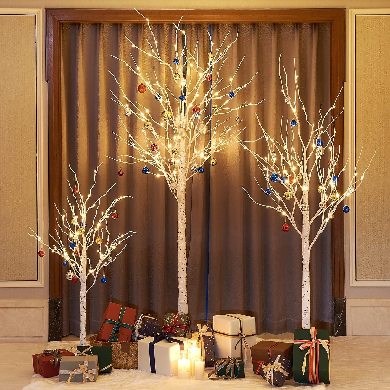 Perfect 4 Feet 6 Feet and 8 Feet Birch Tree,Warm White, for Home,Pack of 3, Fest