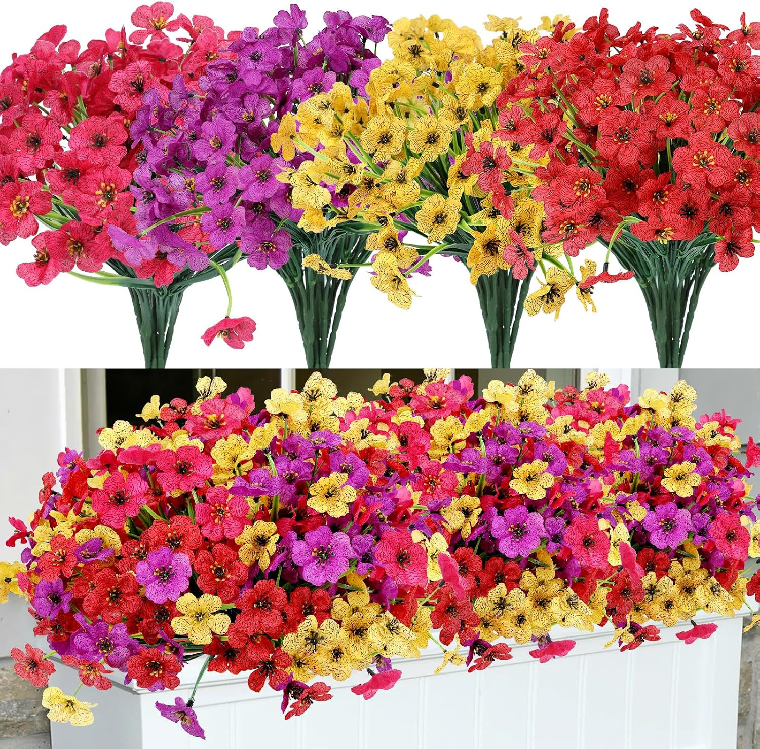 Geegoods Artificial Mums Flowers for Outdoors, 16 Bundles UV Resistant Fake Plas
