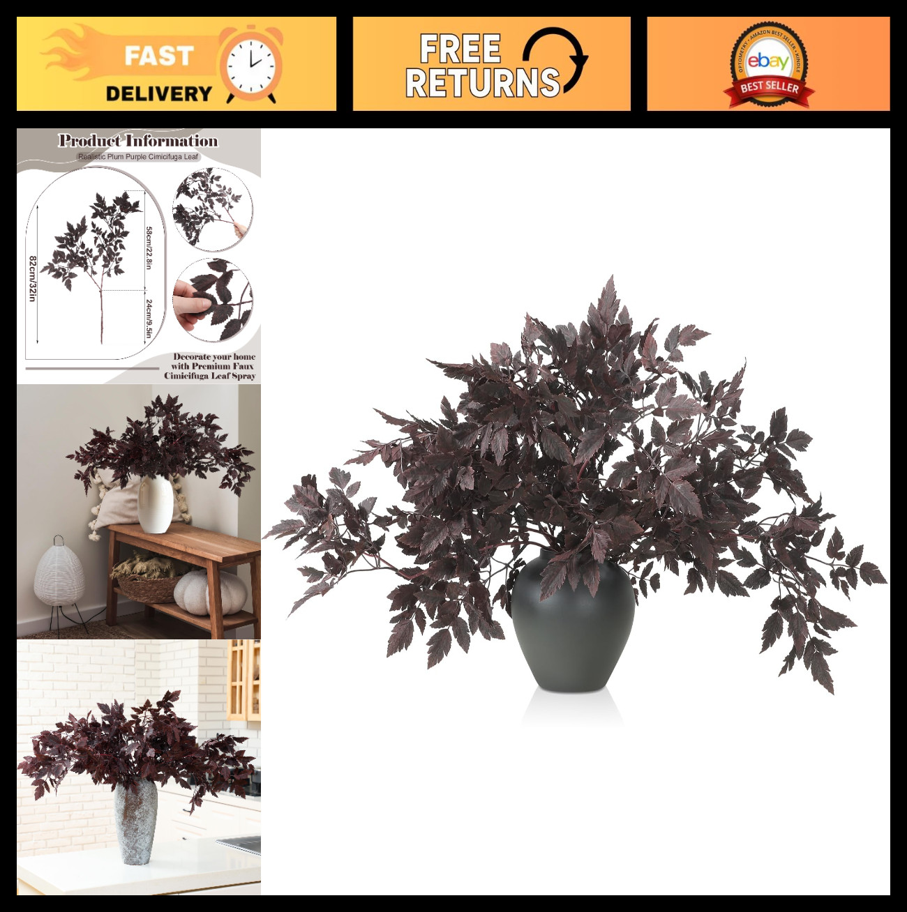 10 Pack 32″ Faux Cimicifuga Leaf Spray – Silk Plants for Home, Wedding, Garden D