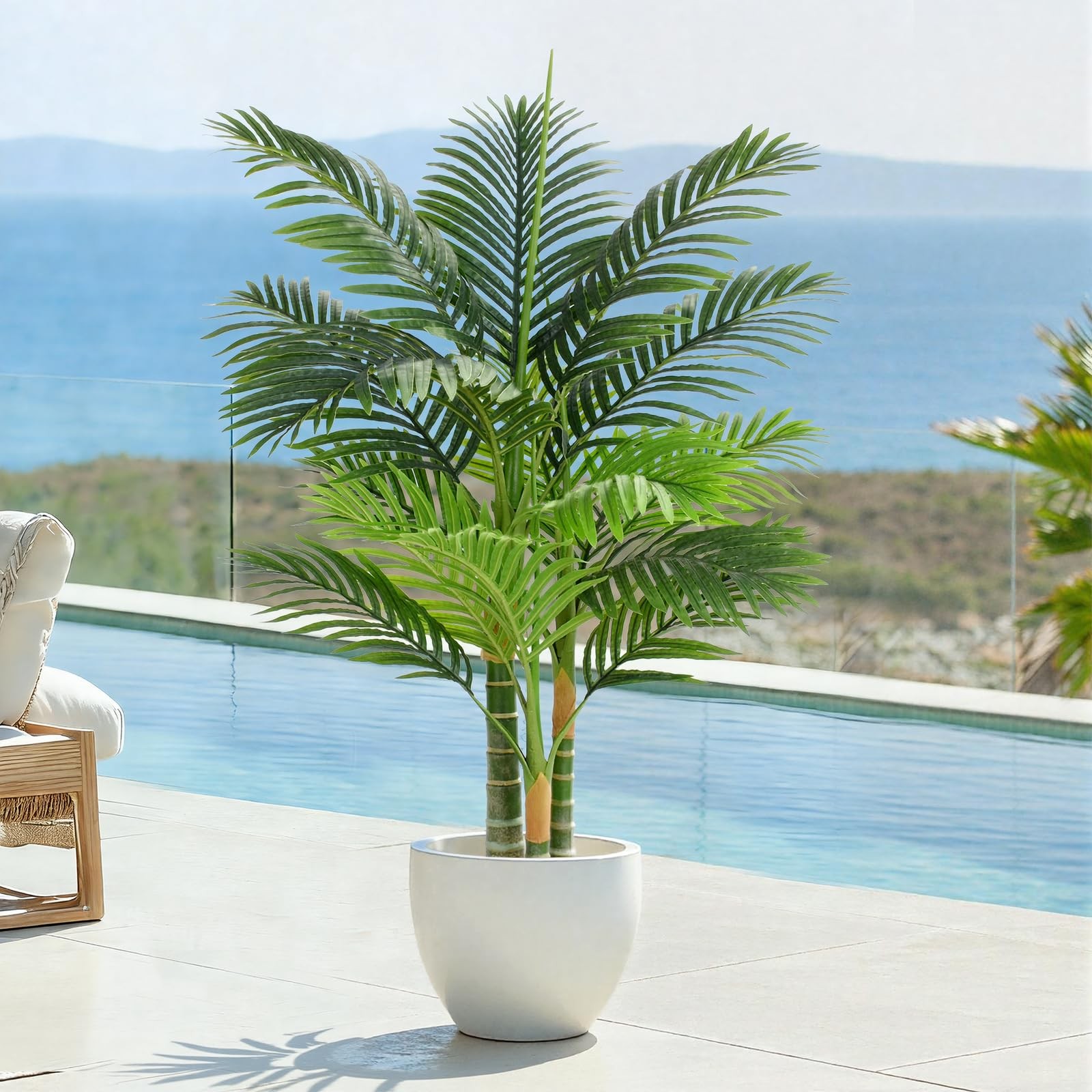 4ft Tall Triple Golden Cane Palm Artificial Tree Large Tropical Palm Tree UV …