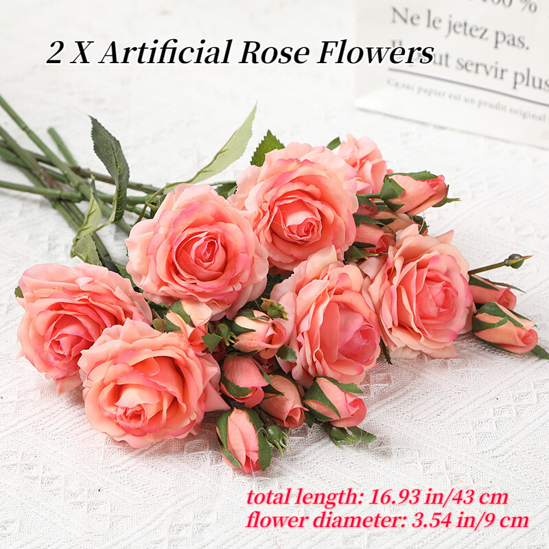 2PCS Artificial Rose Flowers Long Bouquet Fake Plants Wedding Party Decor Supply