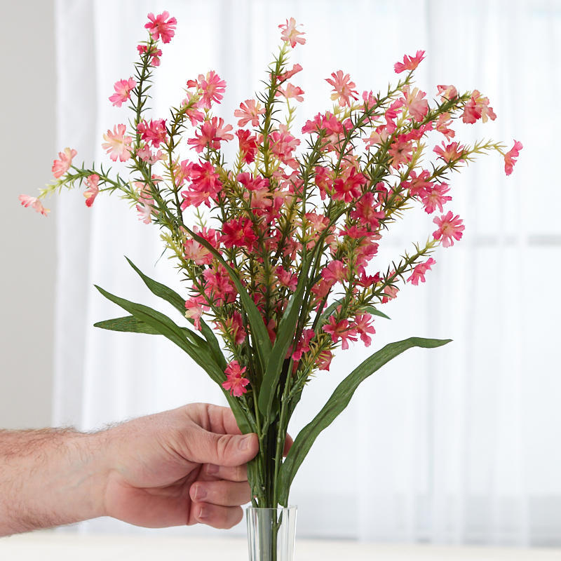 Set of 2 Hues of Pink Vinyl and Poly Silk Wildflower and Grass 24″ Floral Bushes