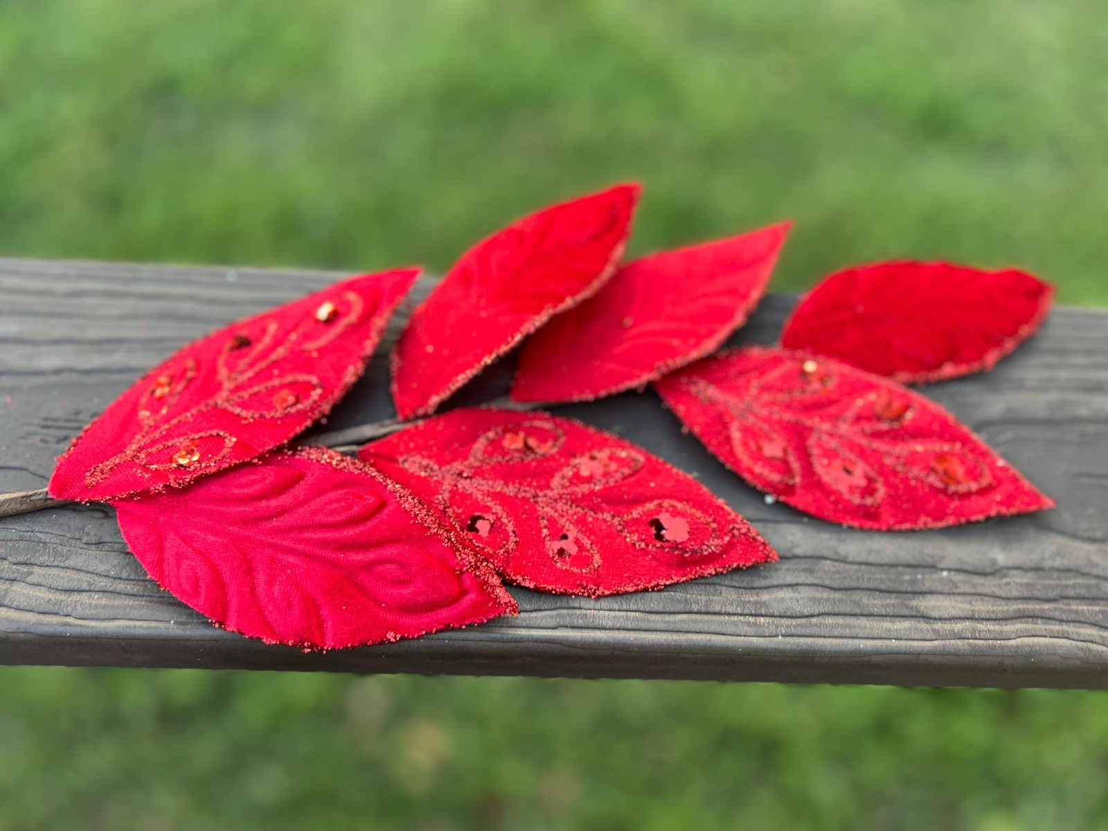 Regency Velvet Leaf Spray with Jewels Pick Stem Christmas Tree Decor Accent