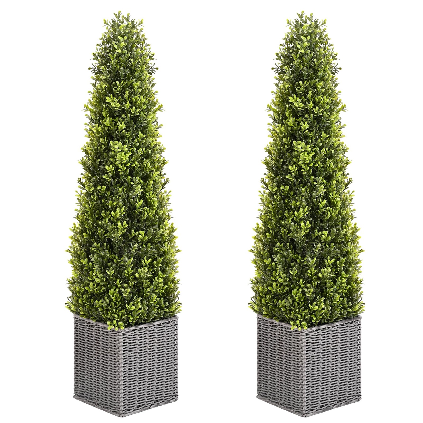 48 Inch Artificial Boxwood Topiary Tree 2 Pack, Two 4FT Potted Boxwood Tree C…