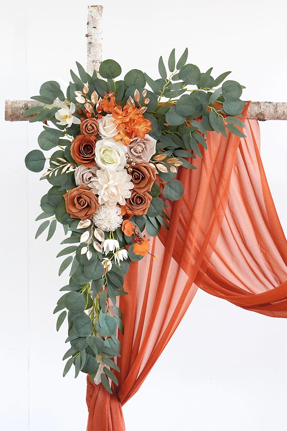 Burnt Orange Artificial Wedding Arch Flowers Kit (Pack of 3) with 26Ft Terrac…