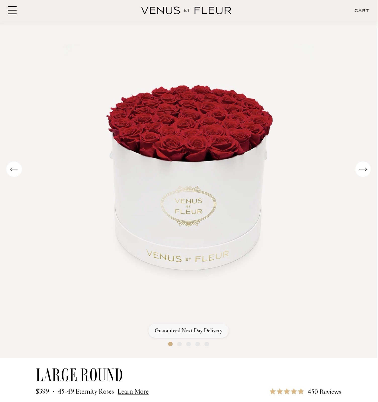 Venus Et Fleur Large Round White Box 46 Red Eternity Preserved Roses Luxury